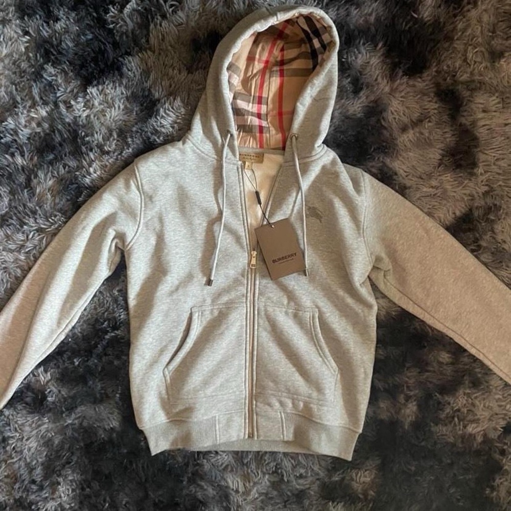 Gray Zip-Up Hoodie with Plaid Lining